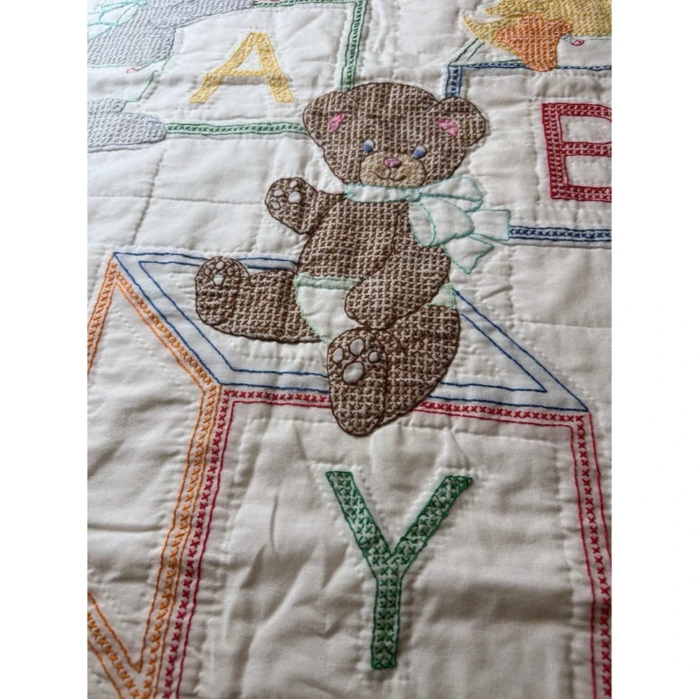 Jack Dempsey Completed Needle Art Cross Stitch Baby Blocks Crib Blanket 38